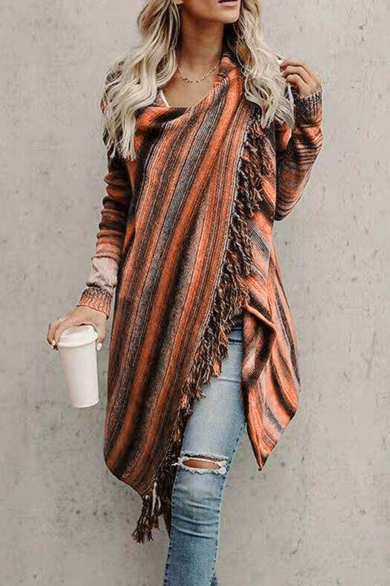 Casual Print Tassel Patchwork Tops